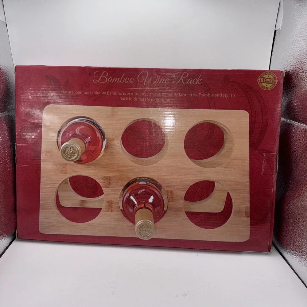 Wine‎ Rack 2 Tier Holds 6 Bottles Bamboo Natural Light Wood NIB.